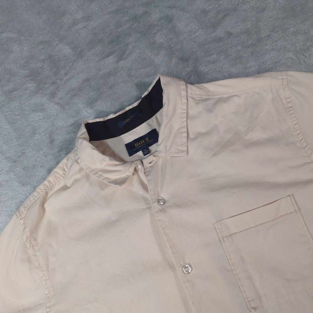 Roark Mens Large Artifacts Of Adventure Short Sleeve Button Down Shirt Peach Tan
